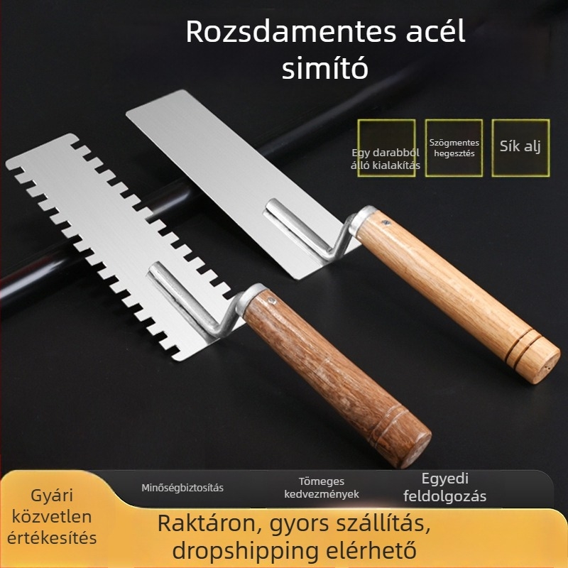 Rozsdamentes acél vakolatkészlet integrált glettőkéssel: glettkés, gittkés, kőműves lapát, festékkaparó, modell E18