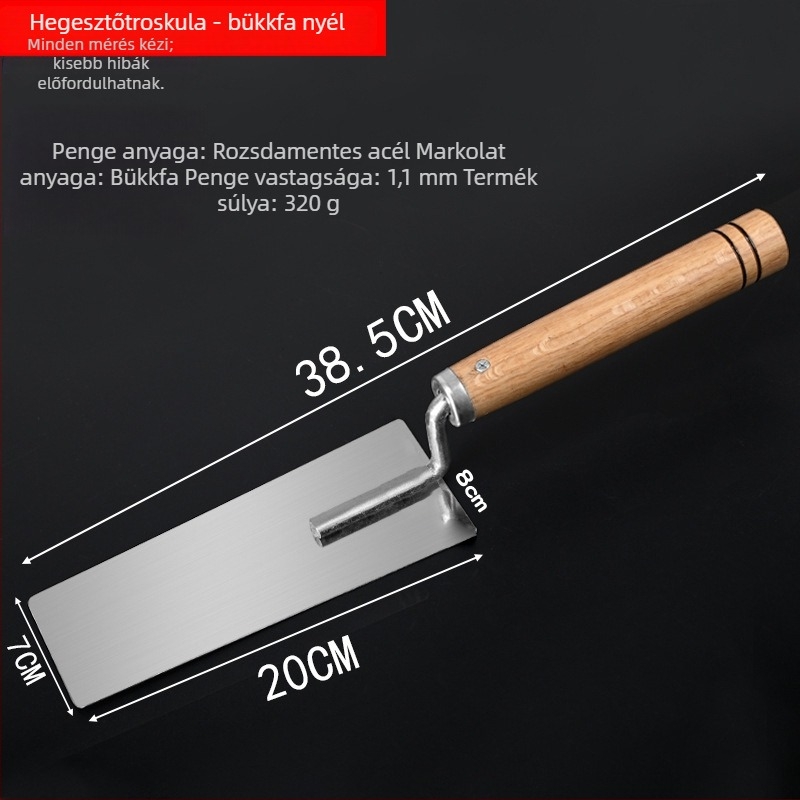 Rozsdamentes acél vakolatkészlet integrált glettőkéssel: glettkés, gittkés, kőműves lapát, festékkaparó, modell E18