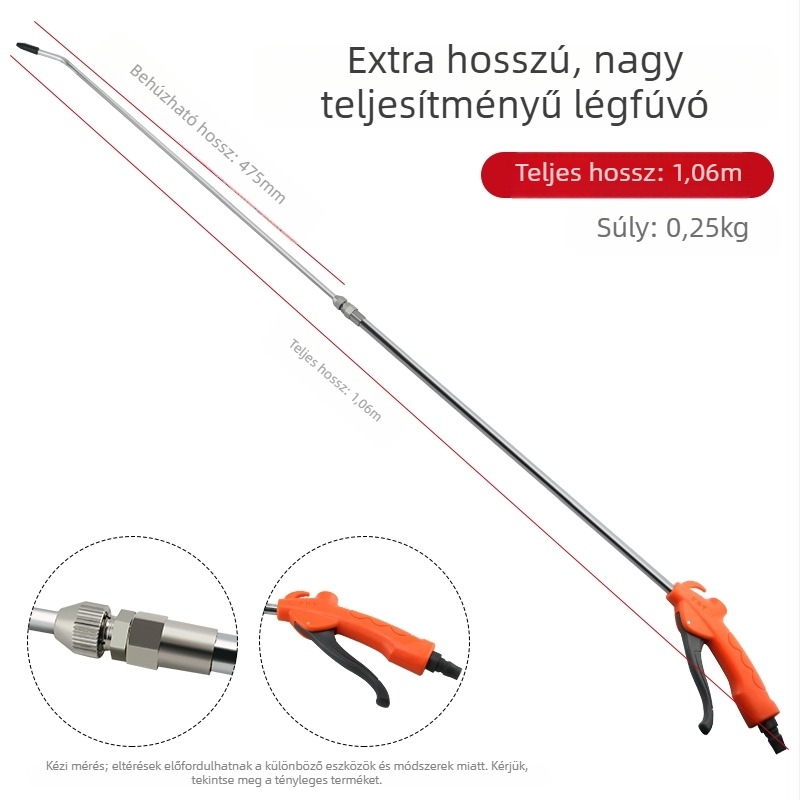 Nagynyomású porfúvó pisztoly, pneumatikus fúvópisztoly hosszú fúvócsővel a tisztításhoz