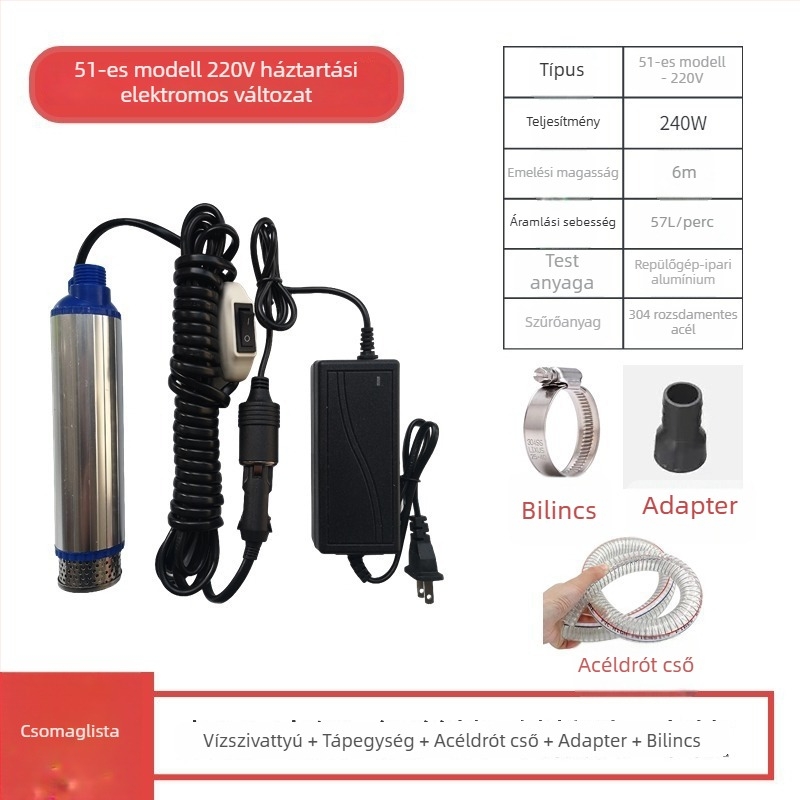 Otthoni használatra szánt elektromos borpumpa, 12V, rozsdamentes acélból, teljesen automata