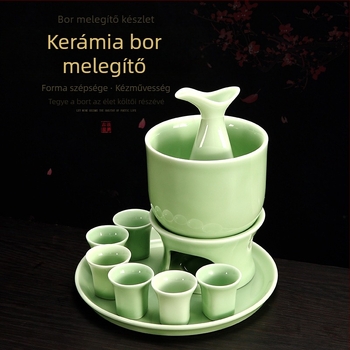 Celadon porcelán bor melegítő és adagoló készlet, otthoni sake poharakkal, vállalati ajándék egyedi logóval