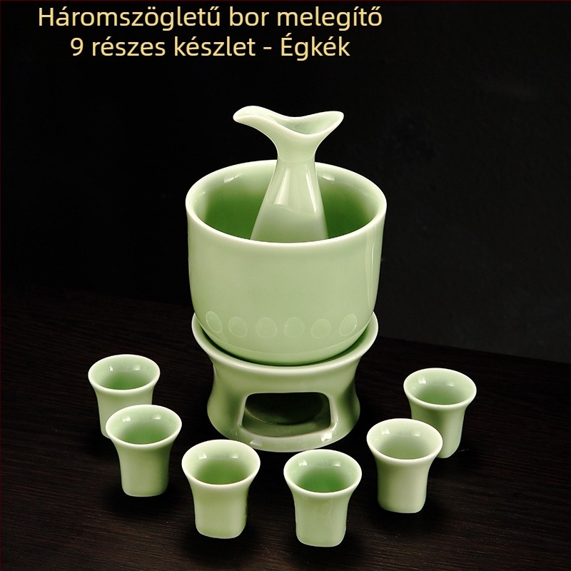 Celadon porcelán bor melegítő és adagoló készlet, otthoni sake poharakkal, vállalati ajándék egyedi logóval
