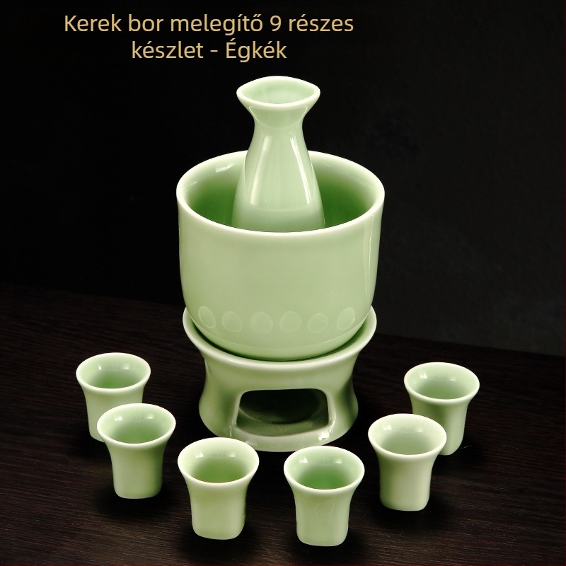 Celadon porcelán bor melegítő és adagoló készlet, otthoni sake poharakkal, vállalati ajándék egyedi logóval
