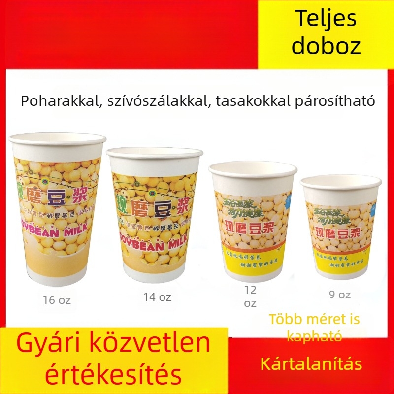 Szójaital pohár fedővel, egyszer használatos papír pohár reggelire