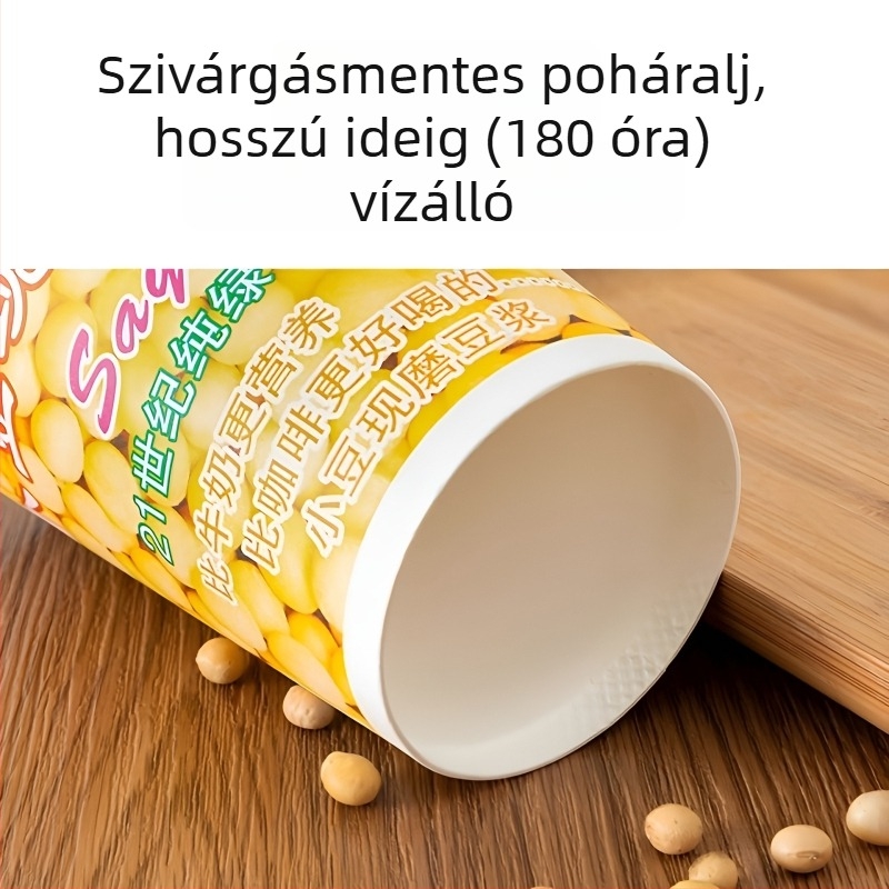 Szójaital pohár fedővel, egyszer használatos papír pohár reggelire