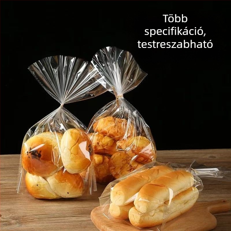 Átlátszó síknyílású csomagoló tasakok toasthoz, kenyérhez, süteményekhez és péksüteményekhez.