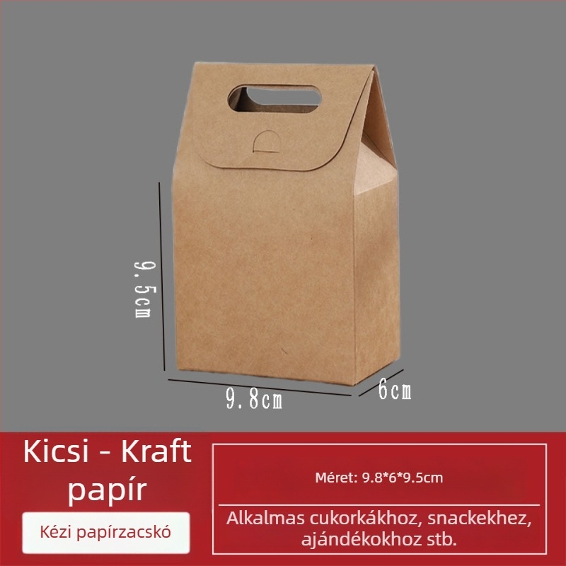 Kézben tartható kraftpapírdoboz édességek és nassolnivalók csomagolásához