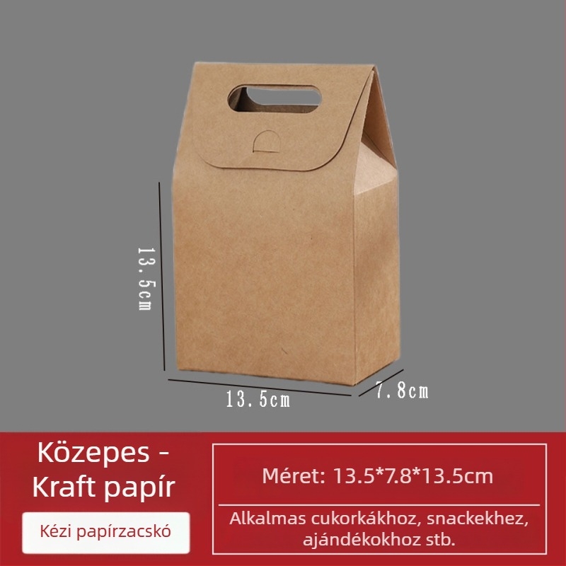 Kézben tartható kraftpapírdoboz édességek és nassolnivalók csomagolásához