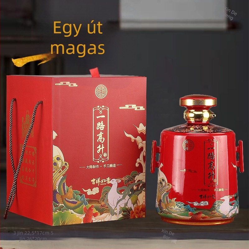 Kerámia üres borosüveg, motív ezer mérföldnyi folyó- és hegyvonulat, fehér porcelán, kis üveg