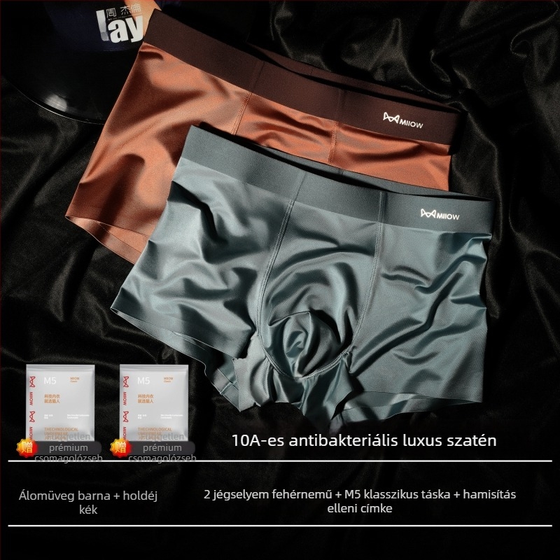 Szatén férfi alsónemű, lélegző jégselyem anyagból, antibakteriális, varrás nélküli, kényelmes boxernadrág