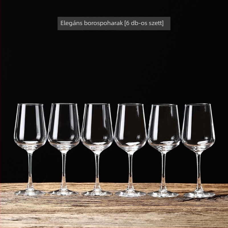 Vörösboros pohárkészlet – magas lábú poharak, nagy pezsgő- és koktél poharak – modern minimalist dizájn