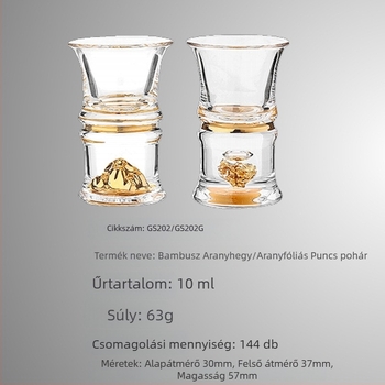 Kínai stílusú kristályüveg pohárkészlet arany fóliás díszítéssel, kis boros poharak, otthoni ajándék