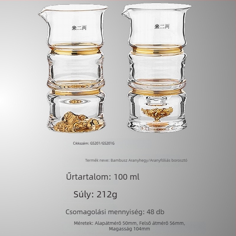 Kínai stílusú kristályüveg pohárkészlet arany fóliás díszítéssel, kis boros poharak, otthoni ajándék