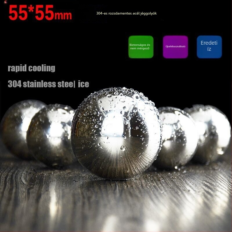 304 rozsdamentes acél jéggolyó, átmérő 25,4 mm, whiskyhez – fém whiskey-kő bárhoz