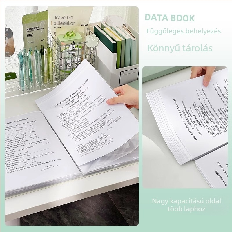 A4-es mappa tesztek tárolására áttetsző betétekkel – irodai dokumentumok mappa