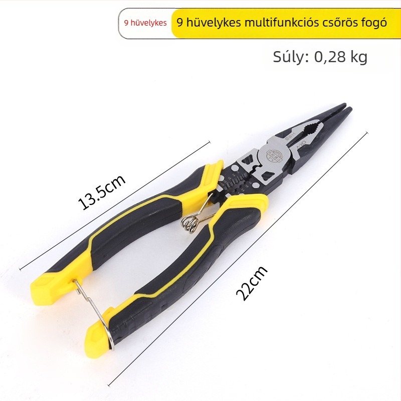 9 hüvelykes multifunkcionális drótfogó, 8 hüvelykes drótfogó, tűorrú fogó, 6 hüvelykes diagonális tűorrú fogó, ipari minőségű zárható fogó