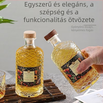 Gyémántmintás borosüveg, 500 ml, parafával zárható, gyümölcsborhoz és házi vörös bornak, üres üveg
