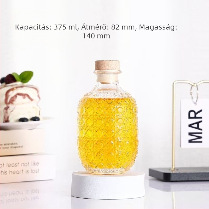 Gyémántmintás borosüveg, 500 ml, parafával zárható, gyümölcsborhoz és házi vörös bornak, üres üveg