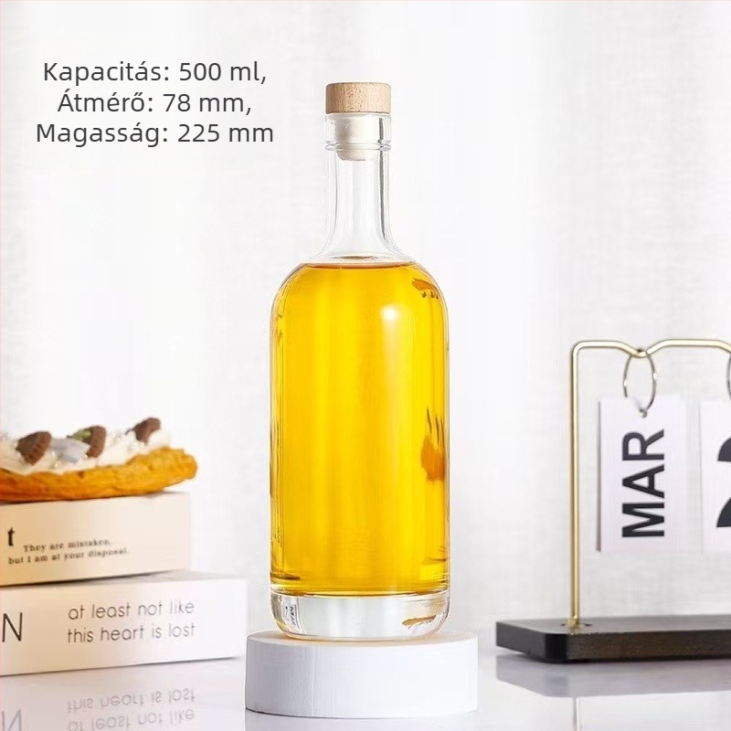 Gyémántmintás borosüveg, 500 ml, parafával zárható, gyümölcsborhoz és házi vörös bornak, üres üveg