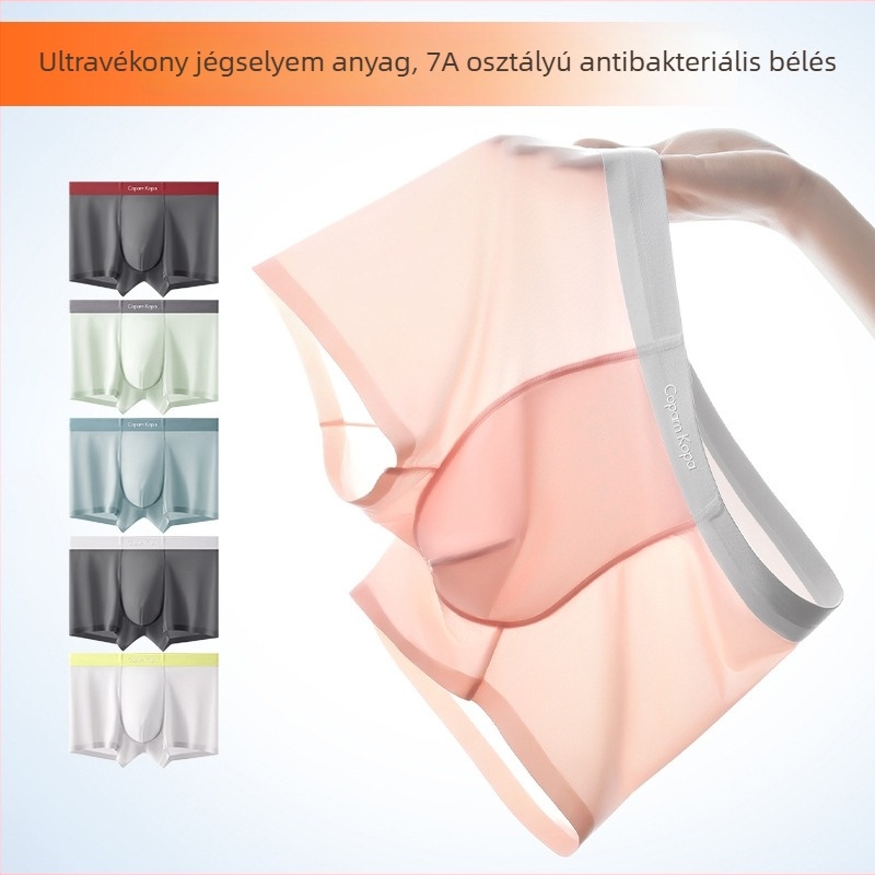 Férfi ultra vékony Ice Silk alsónemű, varrat nélküli boxer brief, nude színben, kényelmes és lélegző