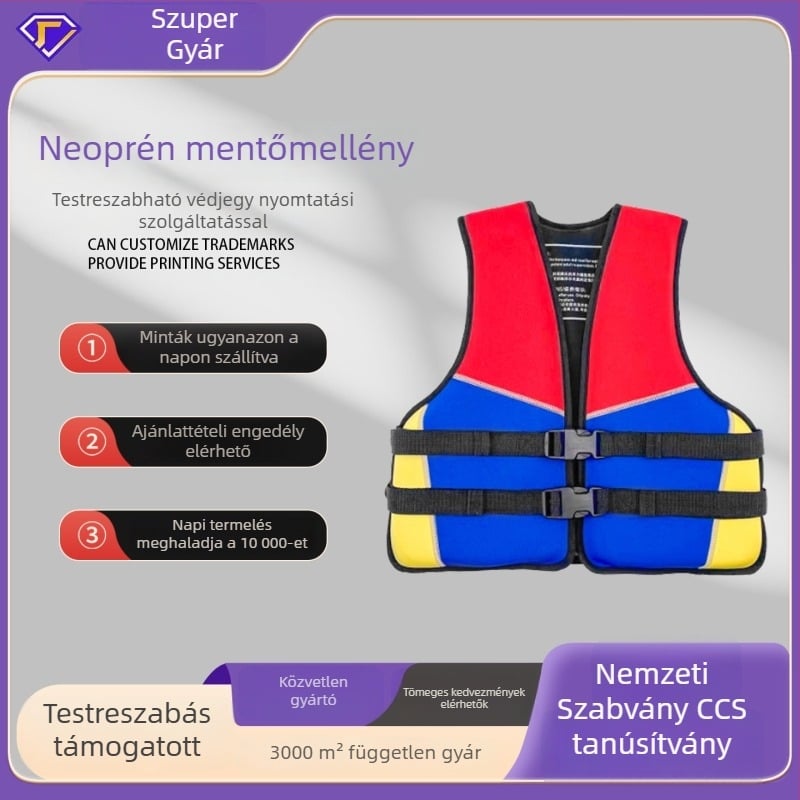 Neoprén mentőmellény nagy felhajtóerővel, sárkányhajóhoz és autóba szerelhető hajóra használatra, hordozható, felnőtteknek és gyerekeknek