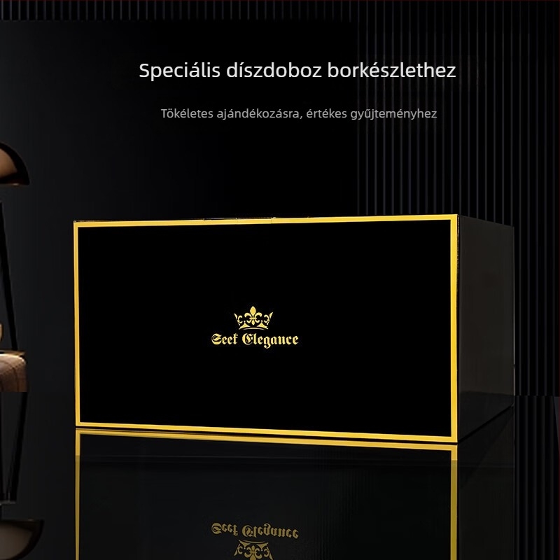 Burgundi vörösboros pohárkészlet bőrtokban forgó dekantőrrel és gyémántokkal díszített poharakkal