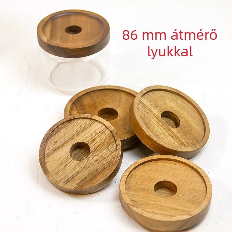 Akácfából készült fedél élelmiszeres üveghez, csavaros zárófedél, üvegpalack, tömörfa