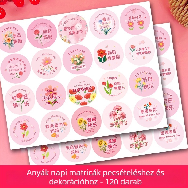 Anyák napjára szóló matricák – anya számára, dekoratív apró minták virágcsokorra, ajándék táskára és ajándékdobozra, öntapadós matricák