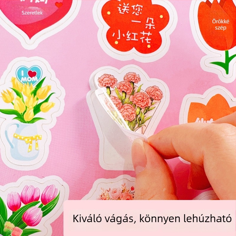 Anyák napjára szóló matricák – anya számára, dekoratív apró minták virágcsokorra, ajándék táskára és ajándékdobozra, öntapadós matricák