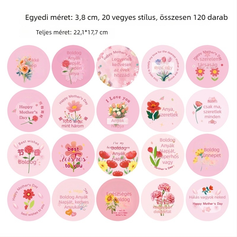 Anyák napjára szóló matricák – anya számára, dekoratív apró minták virágcsokorra, ajándék táskára és ajándékdobozra, öntapadós matricák
