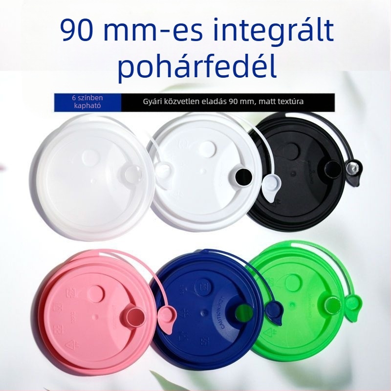 90 mm átmérőjű egy darabból álló pohárfedél, egyszer használatos, szivárgásmentes, PP-anyagú, injektált öntéses, tej-tea kiszolgálásához