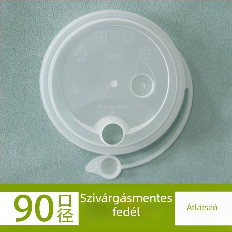 90 mm átmérőjű egy darabból álló pohárfedél, egyszer használatos, szivárgásmentes, PP-anyagú, injektált öntéses, tej-tea kiszolgálásához