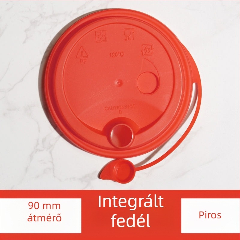 90 mm átmérőjű egy darabból álló pohárfedél, egyszer használatos, szivárgásmentes, PP-anyagú, injektált öntéses, tej-tea kiszolgálásához