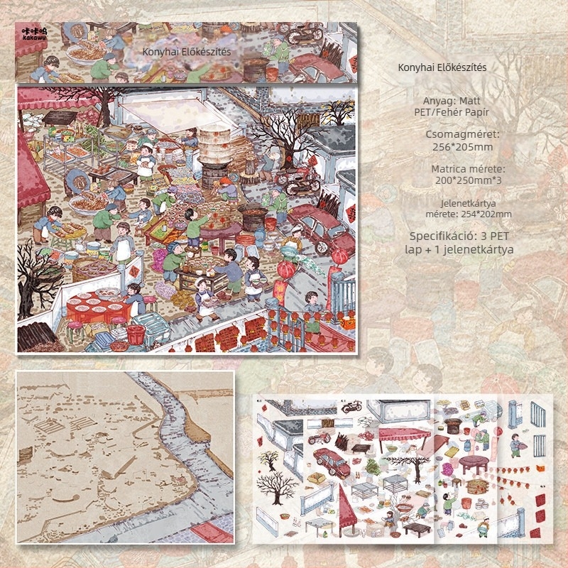 Kaka Wu 26.0 sorozat: 3D miniatűr életjelenetek matricái DIY naplóhoz, 80-as évek nosztalgiája, etnikus dizájn