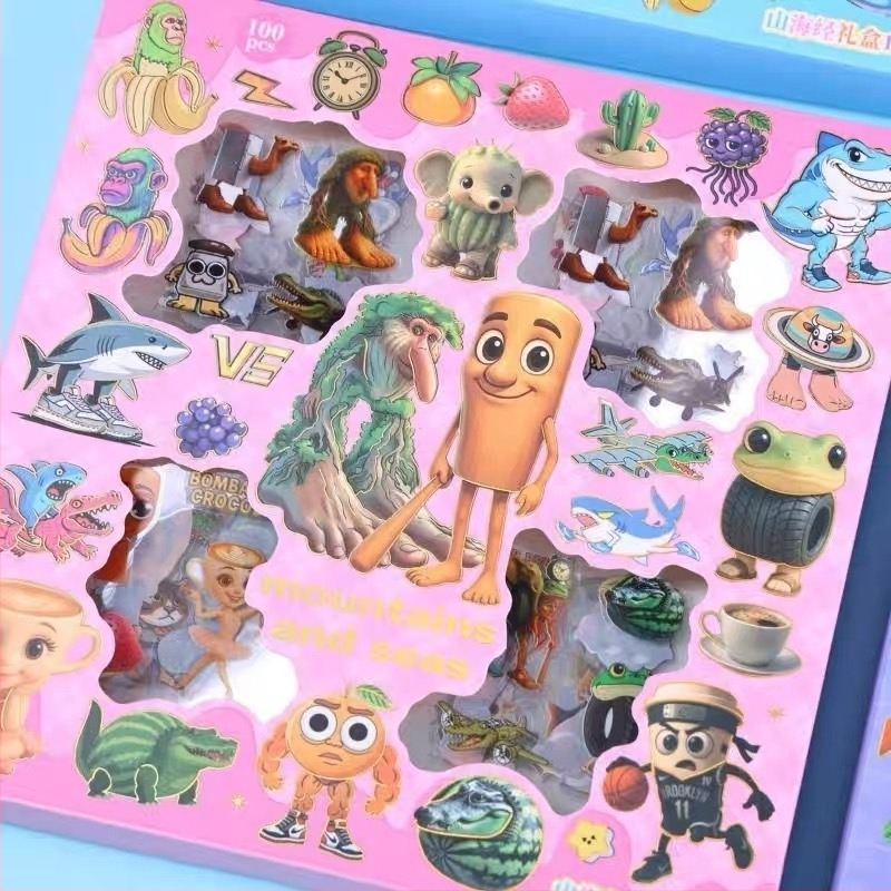 Shan Hai Jing napló matricák, 100 darabos ajándékdoboz, DIY 2D rajzfilm kreatív napló dekoráció