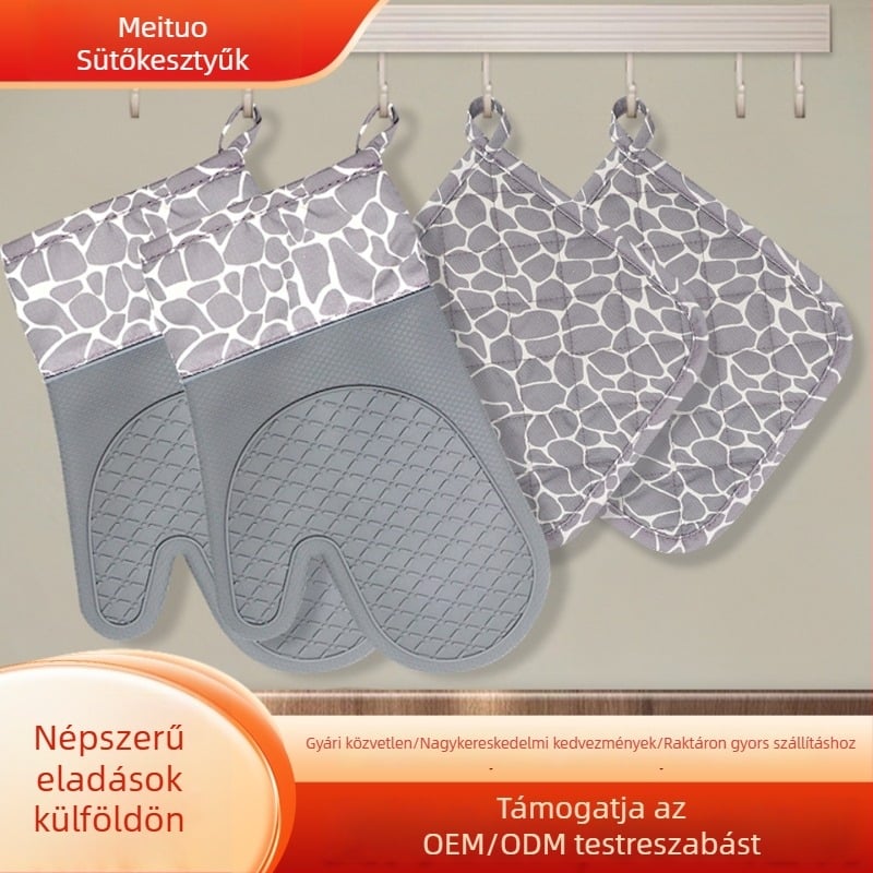 Silikon- és pamut sütőkesztyű, hőálló, mikrohullámú sütőhöz és sütőhöz, szarvas mintával