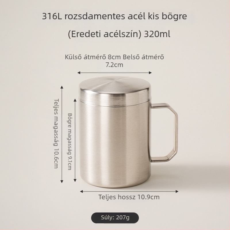 316L rozsdamentes acél bögre fedővel, otthoni és irodai használatra, hőszigetelt kávés bögre vastagabb aljjal
