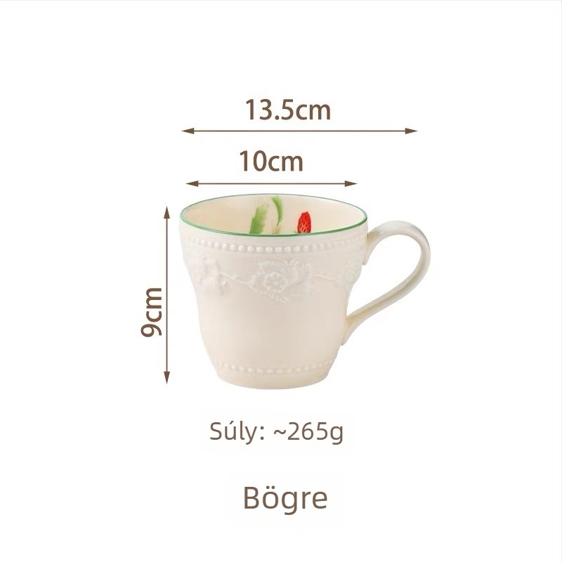 Reliefes kerámia bögre, elegáns dizájn, francia stílusú tejes bögre, reggelire