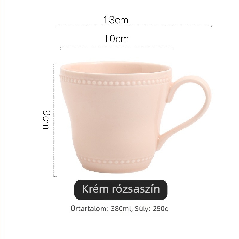 Reliefes kerámia bögre, elegáns dizájn, francia stílusú tejes bögre, reggelire