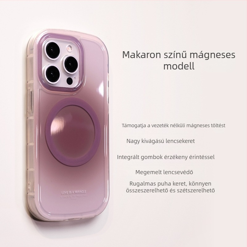 Gradient ovális tok Apple iPhone 16 Pro Max‑hoz – lila, pánttal, ütésálló, mágneses zárás, 16-os sorozat