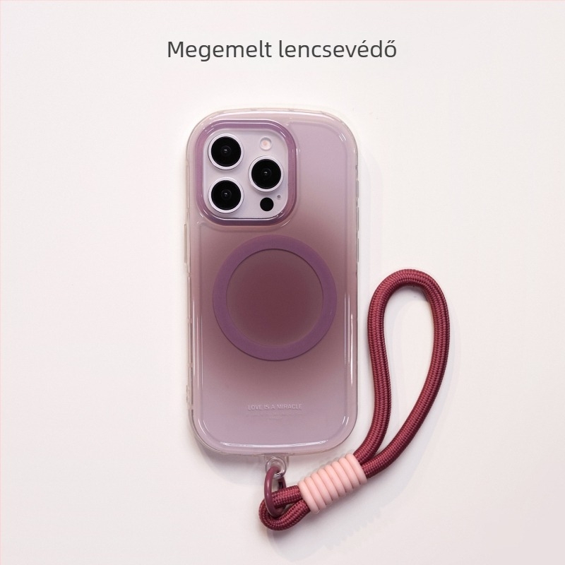 Gradient ovális tok Apple iPhone 16 Pro Max‑hoz – lila, pánttal, ütésálló, mágneses zárás, 16-os sorozat
