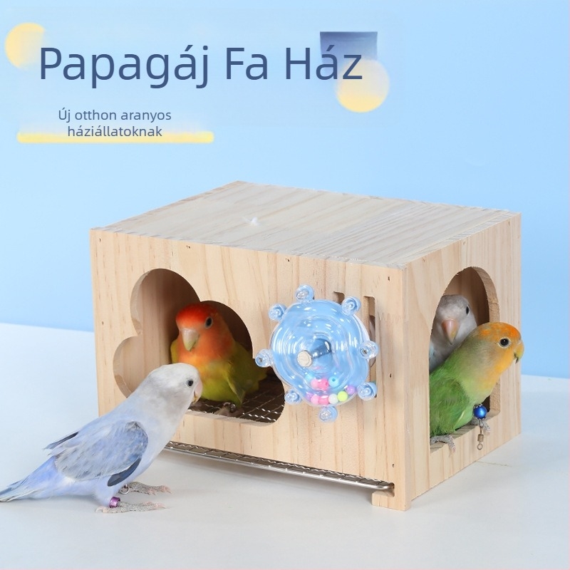 Légáteresztő papagájfészek, kis fa ház, hűs madárfészek, esztétikus alvófészek, nyárra alkalmas papagájok számára, univerzális madárketrec dekoráció