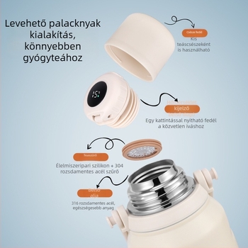 316 rozsdamentes acél termosz bögré teinfúziós rekesszel és tea szeparációs rekeszével, nagy kapacitású, kültéri hordozható fogantyúval és hőmérséklet kijelzővel