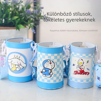 Gyermekeknek készült termosz-/pohárvédő tok PU bőrrel, aranyos rajzfilm dizájn