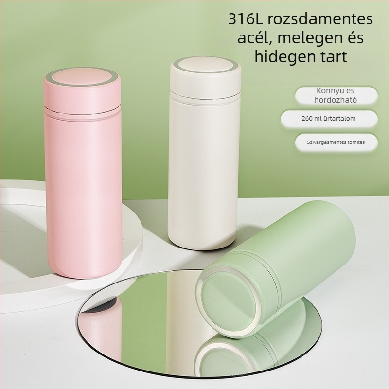 Kompakt hőszigetelt termosz nők számára, hordozható zsebméretű pohár 316L rozsdamentes acélból