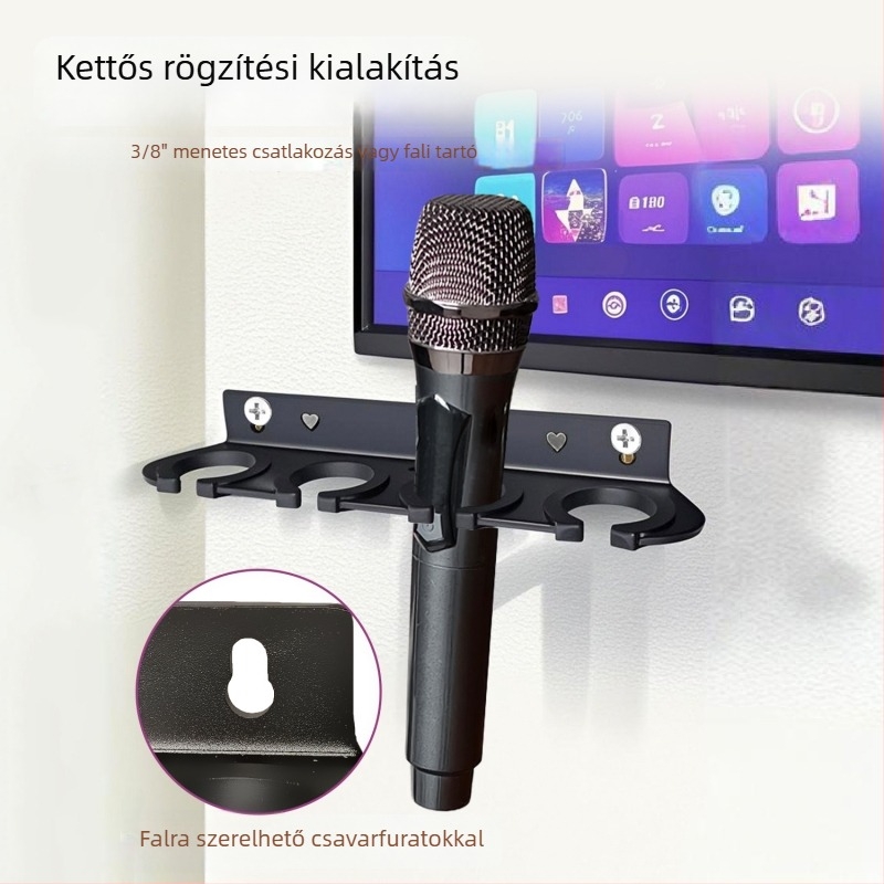 Falihoz rögzíthető mikrofon tároló tálca – többfunkciós anti-vibrációs tartó vezetékes és vezeték nélküli mikrofonokhoz