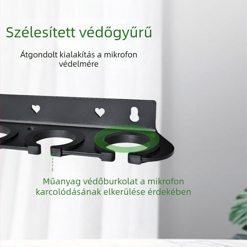 Falihoz rögzíthető mikrofon tároló tálca – többfunkciós anti-vibrációs tartó vezetékes és vezeték nélküli mikrofonokhoz