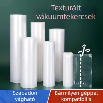 Vákuumos élelmiszer kolbász csomagoló taska texturált háló mintával, légkivezető tömítő tasak a frissesség megőrzéséért, háztartási tekercses taska