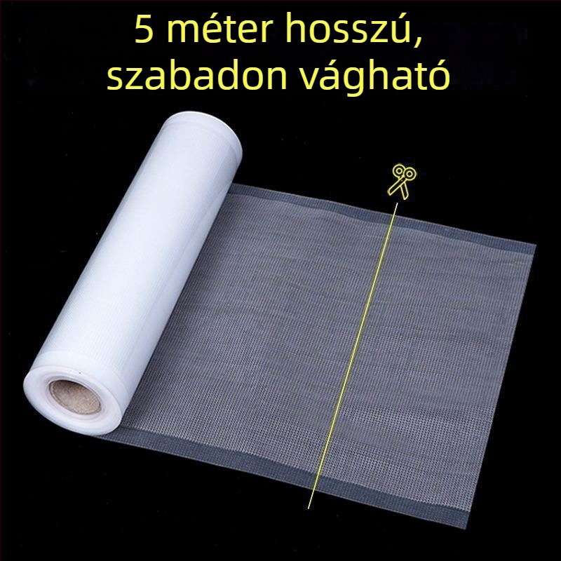 Vákuumos élelmiszer kolbász csomagoló taska texturált háló mintával, légkivezető tömítő tasak a frissesség megőrzéséért, háztartási tekercses taska