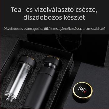 316-os rozsdamentes acélból készült tea szeparációs termosz pohár ajándékdobozzal, hordozható okos teás pohár, testreszabható